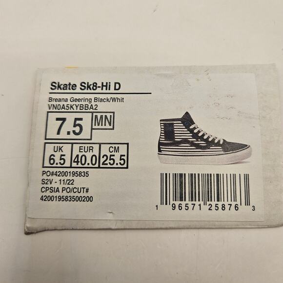 VANS x BREANA GEERING MEN\'S 7.5 SKATE SK8-Hi DECON BLACK HI TOP SNEAKER NWOB main image 5